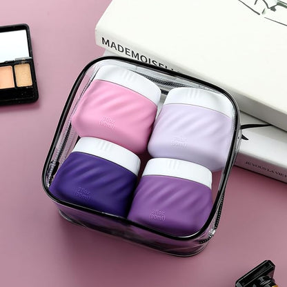 Gemice Silicone Cream Jars TSA Approved Travel Size Containers with Clear Bag, Leak-proof Travel Accessories with Lid for Cosmetic Face Body Hand Cream (4 Pack)