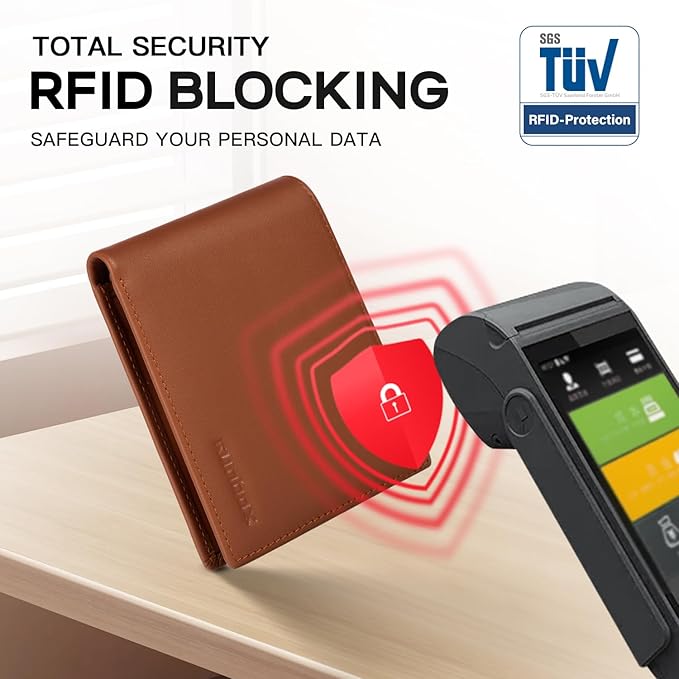 Genuine Leather Wallet for Men 12 Cards Mens Wallet Bifold Rfid Blocking with 2 ID Windows Card Holder Wallet with Gift Box