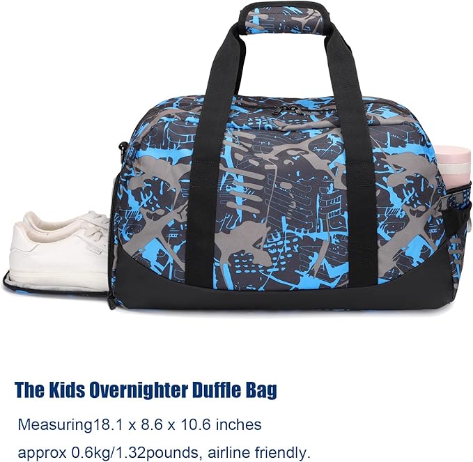 Octsky Sports Duffel Bag Gym Bag with Shoe Compartment Small Travel Overnight Bag Weekender Bag (Blue-Graffiti)