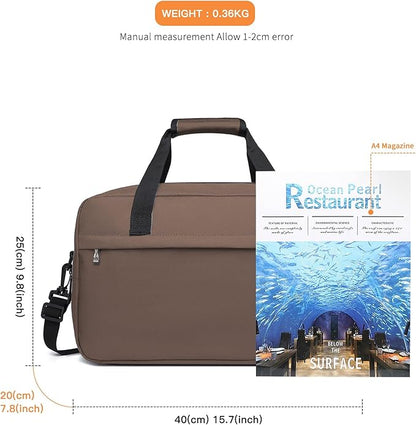Kono Travel Duffel 20L Under Seat Carry-On Sports Tote Gym Weekender Overnight Bag - Brown, 15.75"x9.84"x7.87"