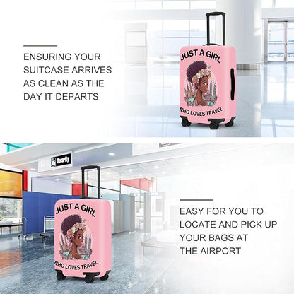 "Just a Girl Who Loves Travel" Luggage Cover, City Explorer Suitcase Protector, Waterproof Anti-Theft Design, Wanderlust Gifts for Women