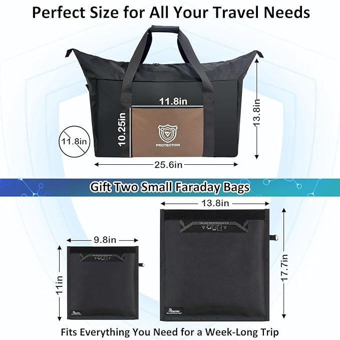 Faraday Bag for Large Electronics, Military-Grade XL Faraday Bag Protection For RF Shielding, Signal Blocking, Privacy, Signal-Blocking, Anti-tracking, Faraday Cage With 2 Detachable Faraday bags