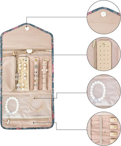 BAGSMART Travel Jewellery Organiser Roll Foldable Jewelry Case for Journey-Rings, Necklaces, Bracelets, Earrings, Flower Bird