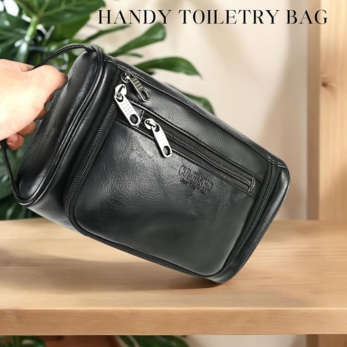 Mens Toiletry Bag, Water-resistant Dopp Kit For Men Travel, PU Leather Toiletries Bag Shaving Kit, Compact Organizer With Wrist Strap, Grooming Essentials For Vacation, Gym & Camping，Black
