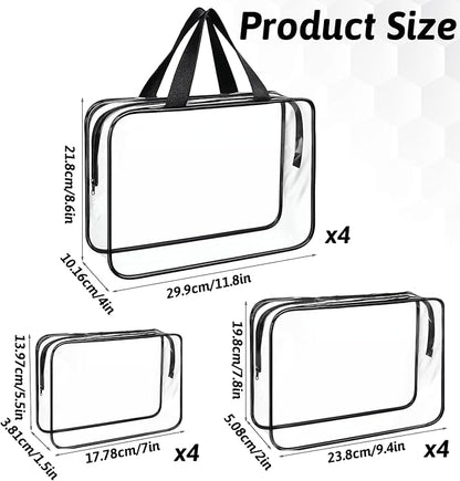 12 PCS Clear Travel Makeup Toiletry Bag, PVC Makeup Bags in 3 Sizes, Portable Travel Luggage Pouch, Waterproof Clear Toiletry Luggage Set with Zipper Handle for Women Girls Men