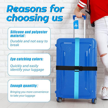 Weewooday 8 Pcs Luggage Straps Suitcase Tags Set for TSA Approved, 4 Travel Adjustable Suitcase Belt, 4 Silicone Luggage Tags with Name ID Card Travel Accessories(Red, Blue, Black, Yellow,Airplane)