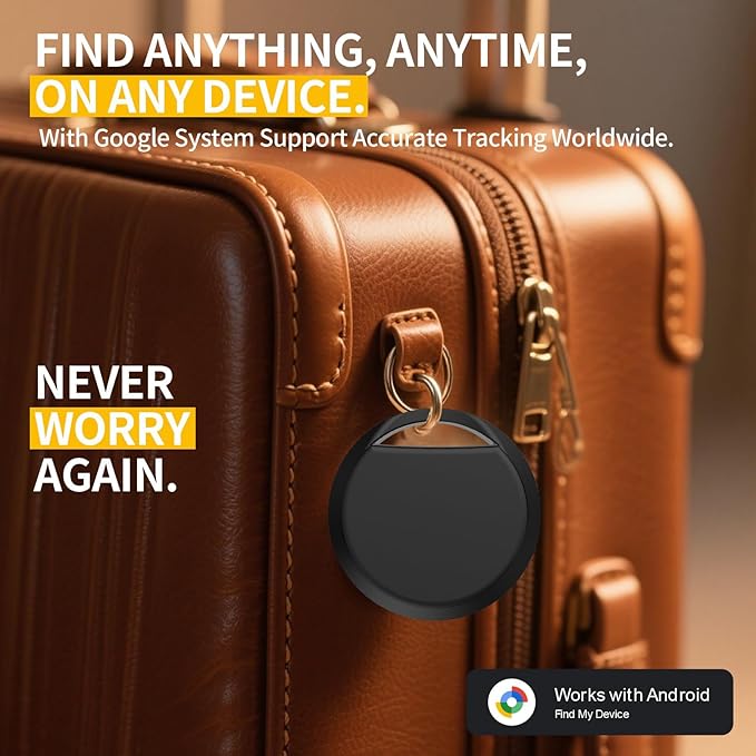 Android Air Tracker Tag 4 Pack for Luggage Tracker Tags Works with Google Find My Device App, Bluetooth Tracker Tag Key Finder and Item Locator for Wallets, Backpack, Suitcases, Replaceable Battery