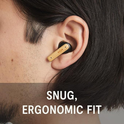 House of Marley Little Bird True Wireless Earbuds, Touch Controls, Built-in Mic, 24 Hours Playtime with Case, USB-C Quick Charge, Sustainable Materials, Movie and Gaming Mode, Black