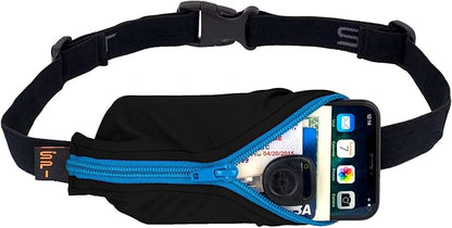 SPIbelt Running Belt for Women Men, Phone Holder for Running, Running Fanny Pack, Holder for Phone, Running Waist Pack, Adjustable Waist, [Fits All Phones]. Black with Turquoise Zipper