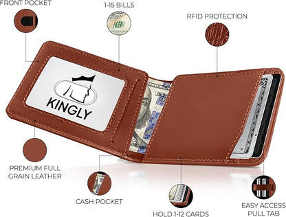 Kingly Cash Pocket Slim Wallet for Men - RFID Blocking Leather Card Holder - Minimalist Men’s Wallet for Front Pockets - Holds 1-15 Cards & Cash - Durable Italian Leather Wallets