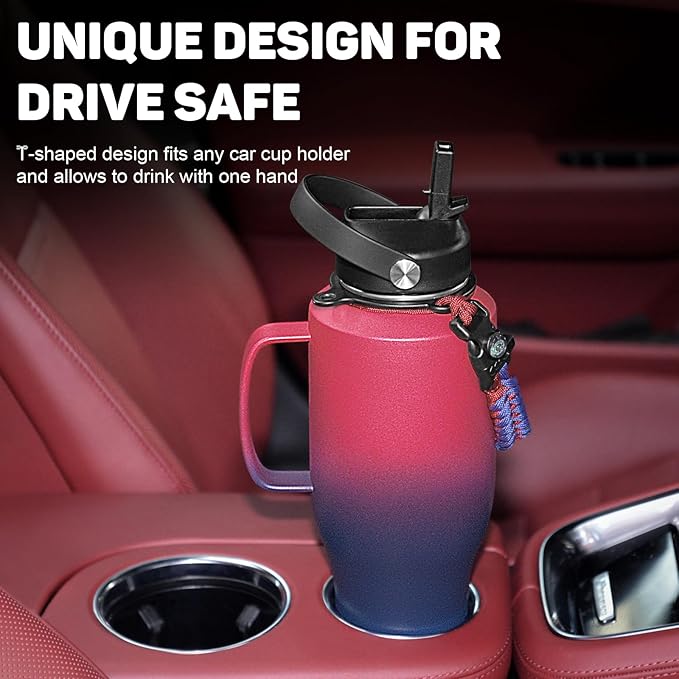 Water Bottle 40oz, Insulated Tumblers with Handle & Straw Lid, Insulated Water Bottle Fits in Cup Holder, Double Wall BPA-Free, Stainless Steel Travel Cup Leak-proof to Keep Cold 24H&Hot12H