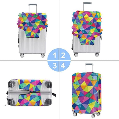 Colorful Geometric Luggage Cover – Durable and Stretchable Travel Suitcase Protector with Vibrant Pattern, Fits 24''–26'' Suitcase with Wheels,M