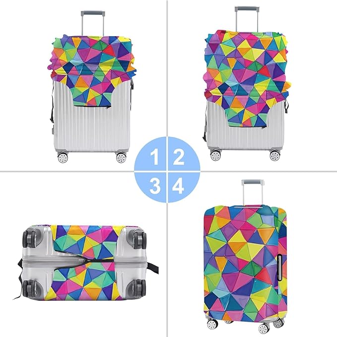 Colorful Geometric Luggage Cover – Durable and Stretchable Travel Suitcase Protector with Vibrant Pattern, Fits 28''–30'' Suitcase with Wheels,L