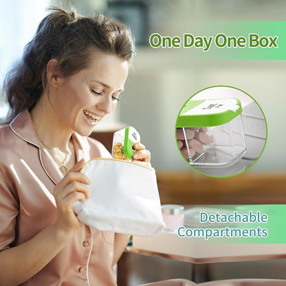 Daviky Large Weekly Pill Organizer 2 Times a Day, Extra Large Travel Pill Box 7 Day, Am Pm Twice Daily Pill Case, Pill Holder Container for Vitamin, Medicine, Supplement, Fish Oil, BPA Free, Green