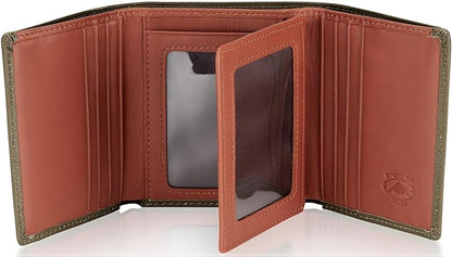 Stealth Mode Leather Trifold RFID Wallet For Men With Flip Out ID Holder (Camo)