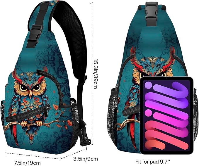 Owl Sling Bag Travel Sling Backpack Lightweight Casual Daypack Women Chest Bags for Outdoor Sport Climbing Runners