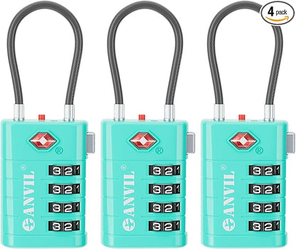 ANVIL 4 Digit Luggage Locks, TSA Locks for Luggage, Advanced TSA008 core, Alert Indicator for Your Travel Lock, Suitcase Lock.(3, Cyan)