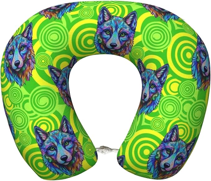 Neck Pillows for Travel Tie Dye German Shepherd Dog Green, Women and Men Airplane Car Pillow, Neck Support U Shaped Pillow for Rest Pain Relief Sleeping