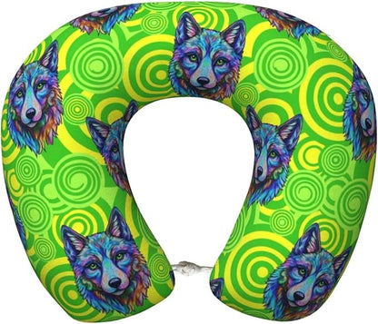 Neck Pillows for Travel Tie Dye German Shepherd Dog Green, Women and Men Airplane Car Pillow, Neck Support U Shaped Pillow for Rest Pain Relief Sleeping