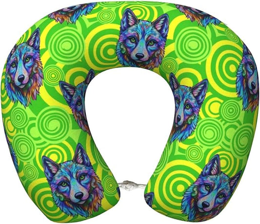 Neck Pillows for Travel Tie Dye German Shepherd Dog Green, Women and Men Airplane Car Pillow, Neck Support U Shaped Pillow for Rest Pain Relief Sleeping
