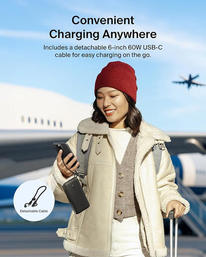 Belkin Portable Charger, USB-C Power Bank 20,000mAh w/ 2X USB-C Ports & 1x A Port, Digital Battery Display, 20W Charging for iPhone 17, Air, Pro, Samsung Galaxy S25, Pixel 10, iPad, & More - Black