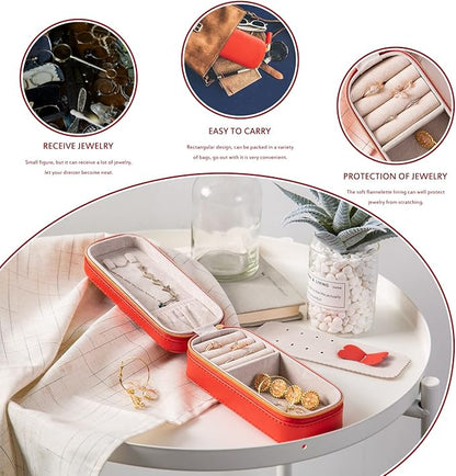 BONNY DODO Small Travel Jewelry Organizers Box for women with PU Leather Portable Mini Jewelry Case with compartments for Necklace Rings Earrings,Luxury Giftable boxes. (Red, S)