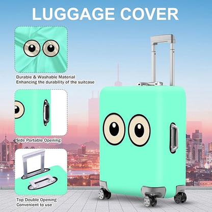 ANNA QUEEN Funny Cartoon Eyes Luggage Cover, Mint Suitcase Protector with Cute Big Eyes Design, Travel Suitcase Cover for 32-34 Inch Luggage, Stretchable & Washable Spandex Travel Accessories