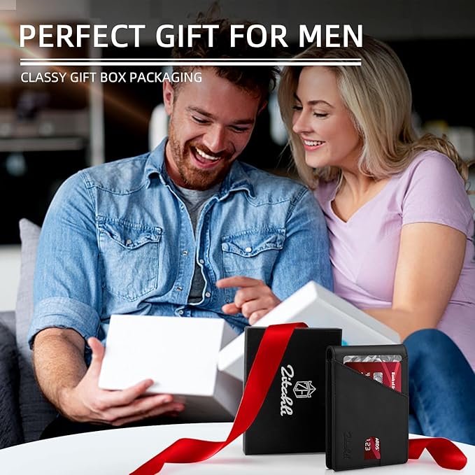 Zitahli Wallet for Men Slim 11 Credit Card Holder RFID Blocking Small Men's Wallet Bifold Minimalist Front Pocket With Mens Gifts Box