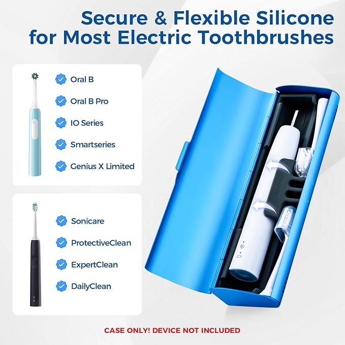 Aluminum Electric Toothbrush Travel Case, 2 in 1 Travel Toothbrush Holder for Oral B/Oral-B Pro 1000 1500 5000 7000 and Most Electric Toothbrush for Traveling, Removable Silicone Liner-Blue