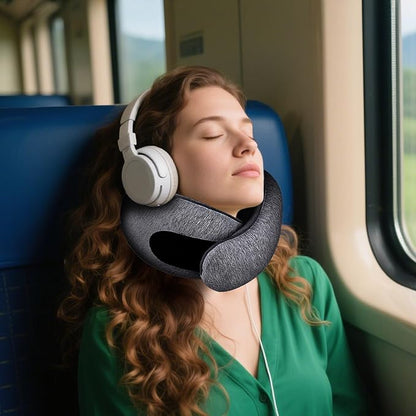 Travel Neck Pillow for Airplanes, 100% Memory Foam Neck Pillow for Sleeping, 360° Neck Support Pillow, Compact and Ergonomic Design for Travel, Car Rides, Airport (Dark Grey)