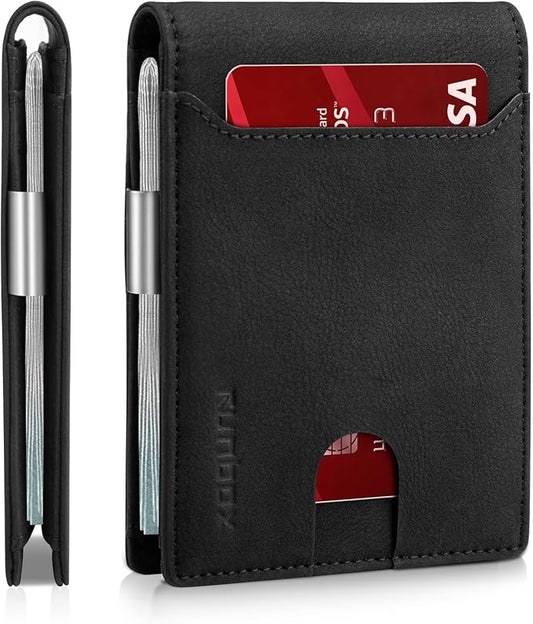 RUNBOX Slim Wallets for Men - Leather Money Clip Mens Wallet - RFID Blocking Front Pocket Bifold Wallet - Thin Credit Card Holder with Gift Box