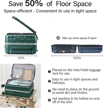 Hanke 24 Inch Checked Luggage Front Opening Rolling Suitcase Hard Sided Luggage with Spinner Wheels Travel Luggagefor Woman Men.(Dark Green)