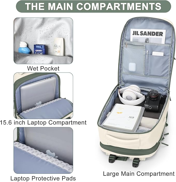 Casual Backpack Traveling Backpack, A-beige With Green, Expandable, Travel Backpacks