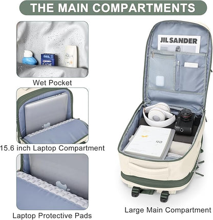 Casual Backpack Traveling Backpack, A-beige With Green, Expandable, Travel Backpacks