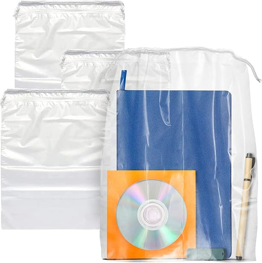 Clear Drawstring Bag, 12 x 18 Inches. Pack of 100 Clear Plastic Drawstring Bags. Waterproof 2 Mil Polyethylene Travel Bags for Shoes. Transparent Draw String Bag for Cosmetics, Toiletries