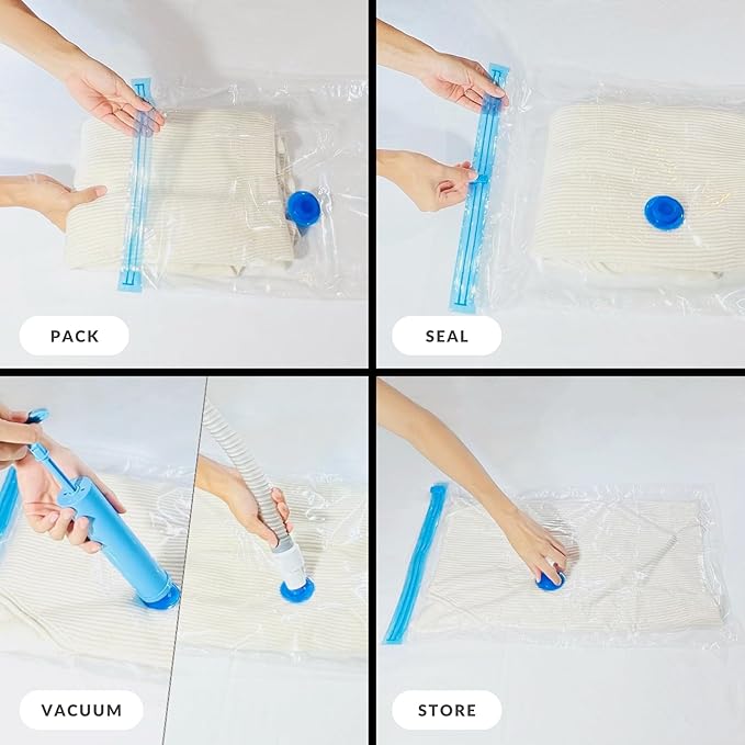 10 XL Jumbo Vacuum Storage Bags with Pump, Extra Large Compression Space Saver for Comforter, Duvet, Bedding, Blanket Storage, Vacuum Seal Bags for Clothing, Luggage Closet Organizer