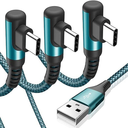 sweguard USB C Cable Right Angle [3Pack, 10FT+6.6FT+3.3FT], 3.1A Fast Charger Cable Nylon Braided Cord for iPhone 17 16 15 Pro Max Plus iPhone Air, Samsung Galaxy S25 S24 S23 S22 S21 Note 20 10,Moto