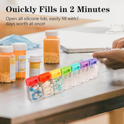 Weekly Pill Organizer Magnetic Large Travel Pill Case, Week Once Daily Medication Dispenser Medicine Container Holder for Supplement Box 7 Day 1 Time a Day (White)