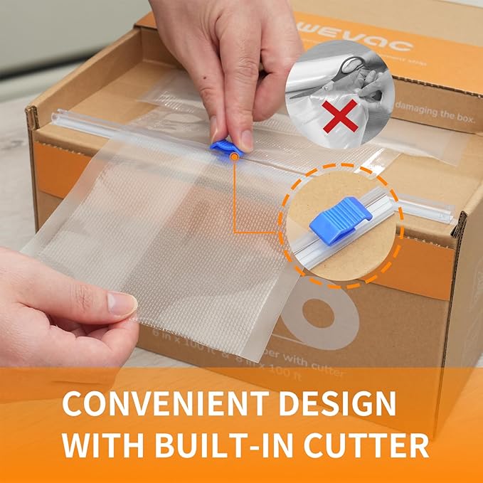 Wevac 8” x 150’ Food Vacuum Seal Roll Keeper with Cutter, Ideal Vacuum Sealer Bags for Food Saver, BPA Free, Commercial Grade, Great for Storage, Meal prep and Sous Vide (8" x 150')