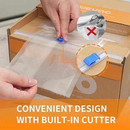 Wevac 8” x 150’ Food Vacuum Seal Roll Keeper with Cutter, Ideal Vacuum Sealer Bags for Food Saver, BPA Free, Commercial Grade, Great for Storage, Meal prep and Sous Vide (8" x 150')