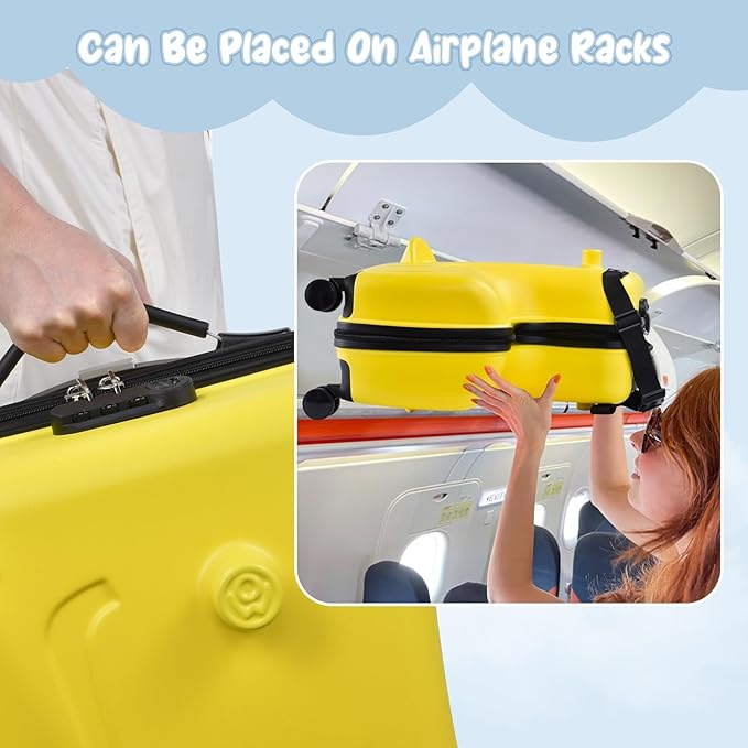 20 Inch Riding Trolley for Kids,Toddler Luggage Seat Ride with Lock | Kids Travel Suitcase with Safety Belt, Wheels for Toddler Airplane Travel, ABS+PC (Yellow)