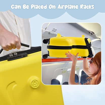 20 Inch Riding Trolley for Kids,Toddler Luggage Seat Ride with Lock | Kids Travel Suitcase with Safety Belt, Wheels for Toddler Airplane Travel, ABS+PC (Yellow)