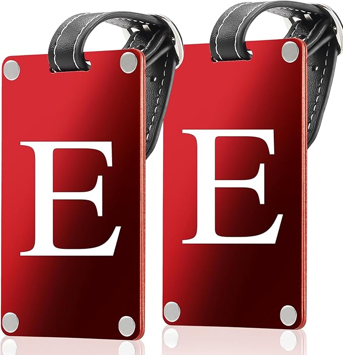 Premium 3-Layer Aluminum Luggage Tags by Fortuna - Easy to Claim, Laser-Engraved, Plastic-Free, and Eco-Friendly Luggage Tag Holders, 2-Pack, Red (E)