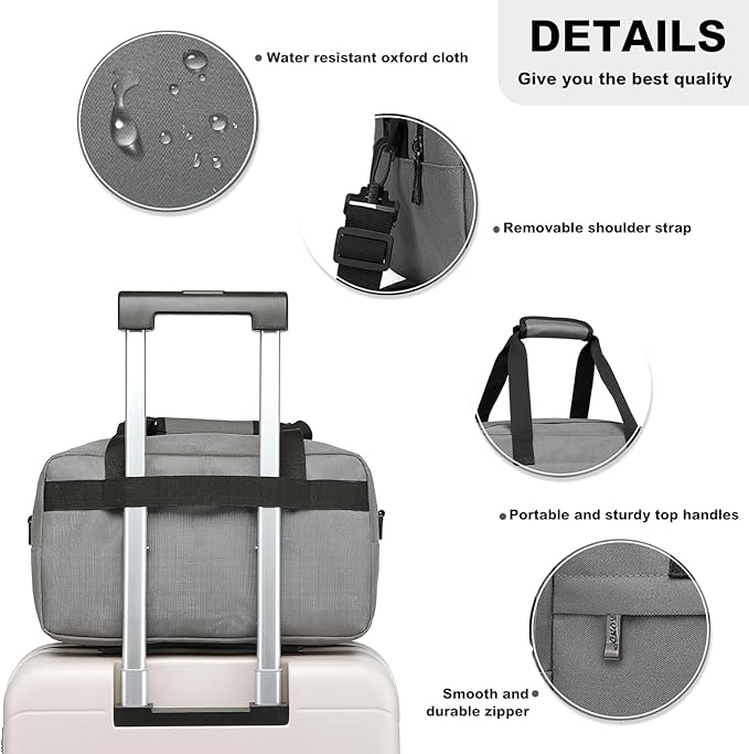 Kono Travel Duffel 20L Under Seat Carry-On Sports Tote Gym Weekender Overnight Bag - 15.75"x9.84"x7.87" Gray