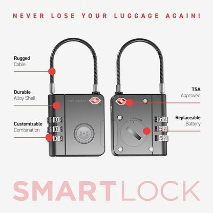 KeySmart SmartLock Tracking Luggage Locks, TSA Locks for Luggage, GPS Tracker, Combination Lock Compatible with Apple Find My App, Best Travel Essentials, Replaceable Non-Rechargeable Battery (3 Pack)