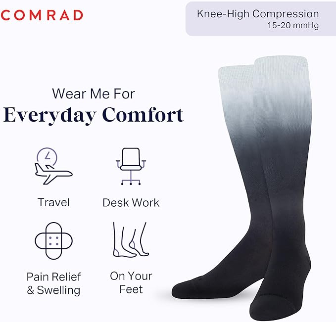 Comrad Nylon Knee High Socks - 15-20mmHg Graduated Compression Socks - Soft & Breathable Support Unisex Socks