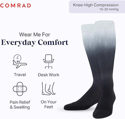 Comrad Nylon Knee High Socks - 15-20mmHg Graduated Compression Socks - Soft & Breathable Support Unisex Socks