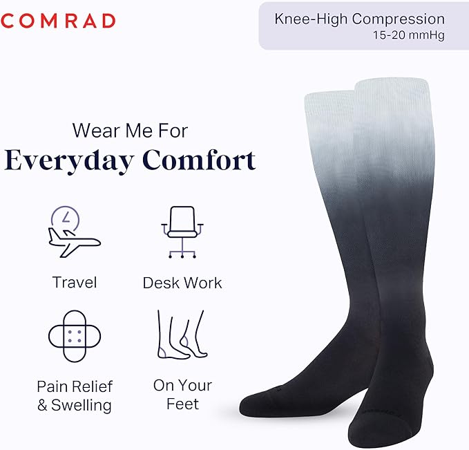 Comrad Nylon Knee High Socks - 15-20mmHg Graduated Compression Socks - Soft & Breathable Support Unisex Socks