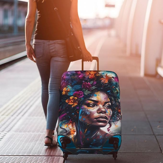 Luggage covers for suitcase luggage cover for Suitcase Washable Suitcase Protector Anti-scratch Suitcase cover Medium African American Afro Woman, stlye100