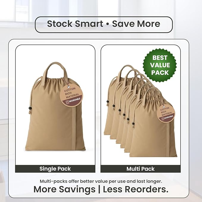 LFH Home Large Premium Cotton Canvas Laundry Bag with Drawstring and Handles Heavy Duty, Multi-Use, and Washable for Home, Travel, College or Storage 24x36 (Pack of 4)-Beige